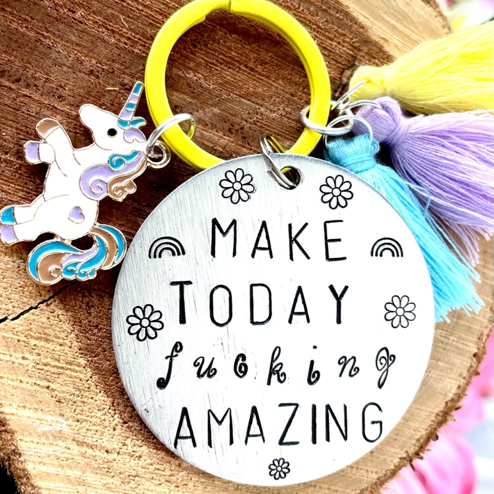 ADULT HUMOR - Make today F*cking Amazing. - Hand Stamped Keychain - Funny Gifts - Picture 4 of 4